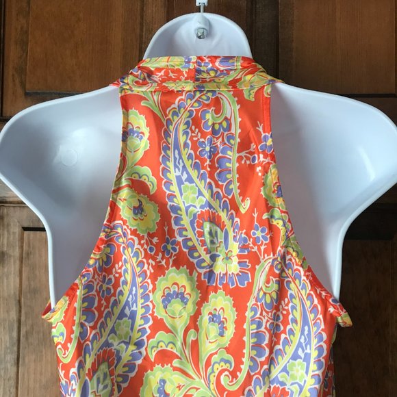 Lauren Ralph Lauren Orange w/Blue Yellow Green Paisley Sleeveless Top 6 Petite - Picture 8 of 11